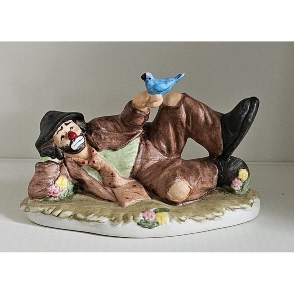 Vintage Emmett Kelly Jr. (EKJ) Porcelain‎ Clown by Flambro: Hobo Clown with Blue